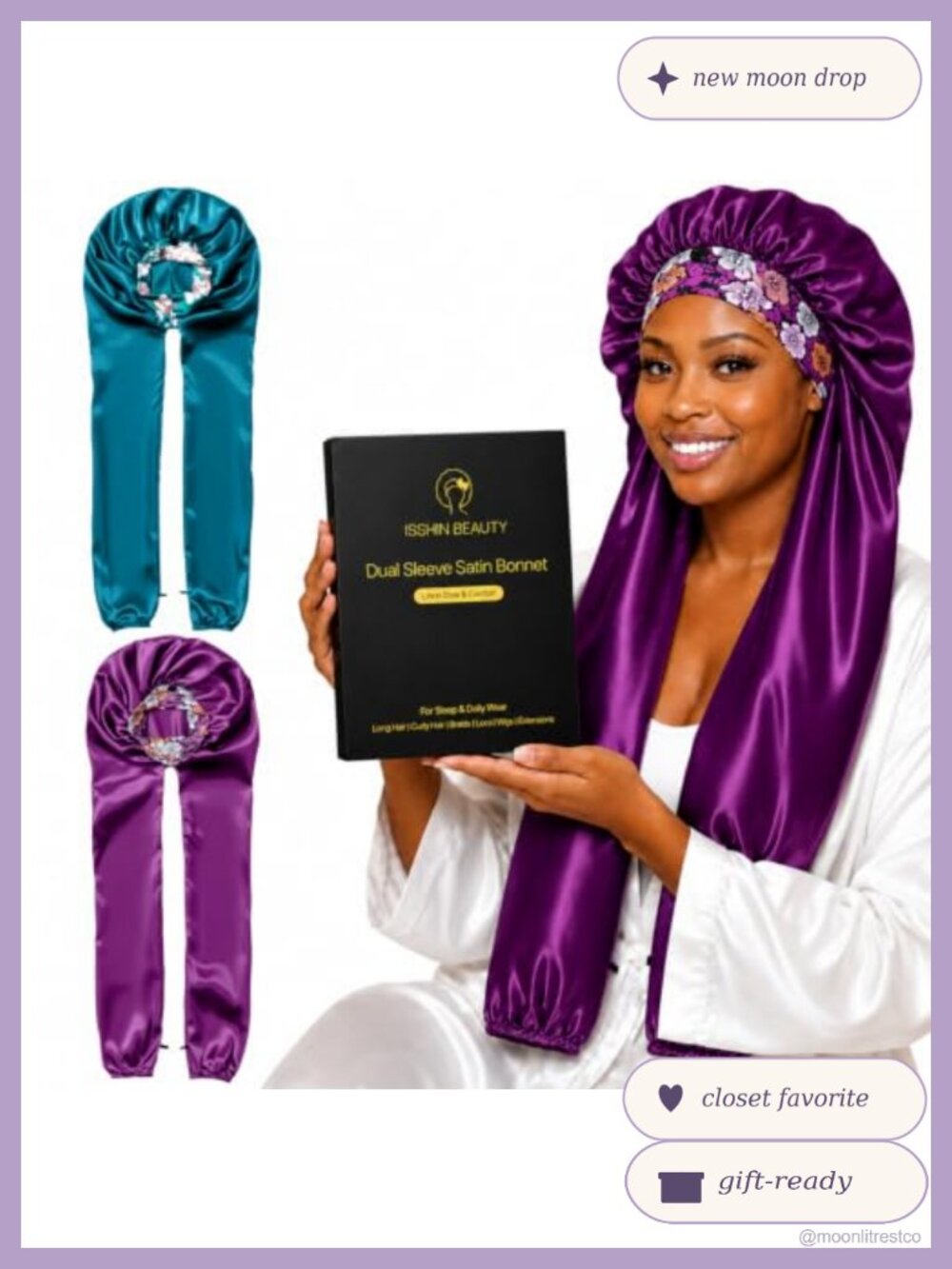 Satin Hair Bonnet Dual Sleeve Sleep Cap Long Hair Protector